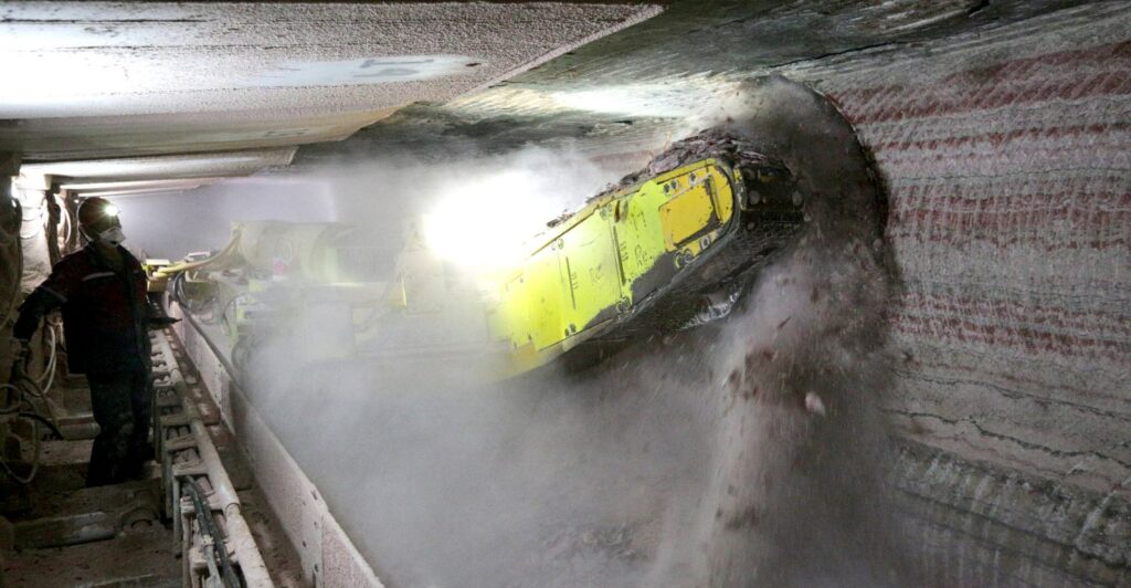 miners working safely in potash mine